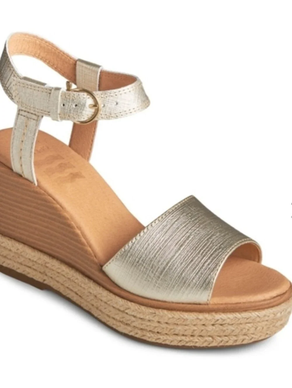 Sperry Topsider Leather Plushwave Fairwater Metallic Gold Tan Wedge Heel Women 9